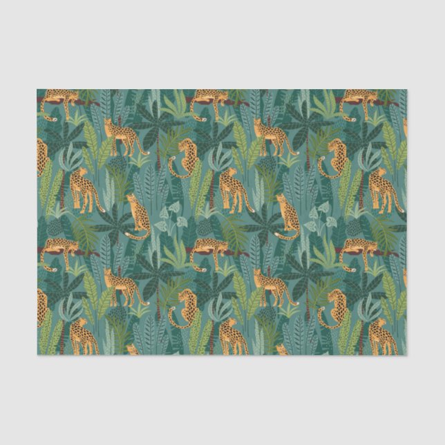 Papel De Seda Fondo verde del patrón de jungla leopardo (Anverso)