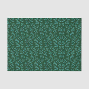 Papel De Seda Fondo verde oscuro con hojas botánicas teal