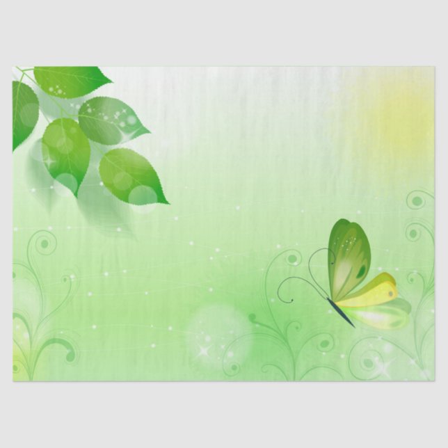 Papel De Seda Fondo Verde Primavera Con Mariposa (Anverso)
