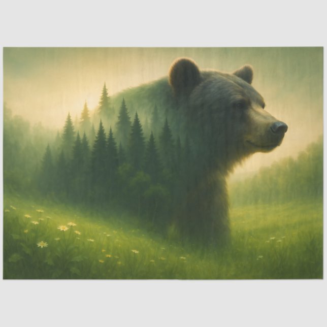 Papel De Seda Forest Bear Landscape – Wildlife Nature Decoupage  (Anverso)