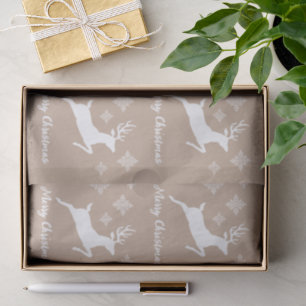 Papel De Seda Formas de ciervo blanco sobre beige con copos de n