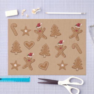 Papel De Seda Formas de galletas de jengibre de Navidad en marró