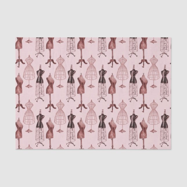 Papel De Seda Formas rosadas antiguas del vestido (Anverso)