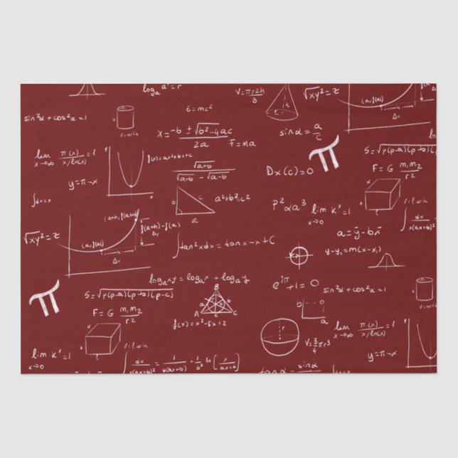 Papel De Seda Fórmulas Matemáticas Gráficas en Blanco Granate (Anverso)