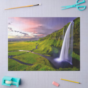 Papel De Seda Foto de la cascada islandesa verde naturaleza