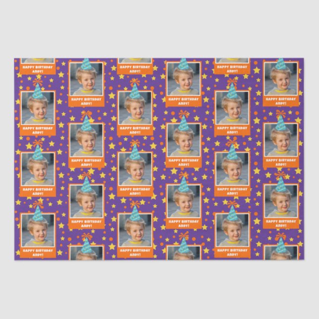 Papel De Seda Foto de niño personalizada Feliz cumpleaños con Go (Anverso)