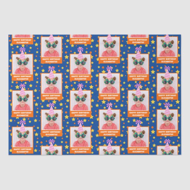 Papel De Seda Foto de niño personalizada Feliz cumpleaños con Go (Anverso)