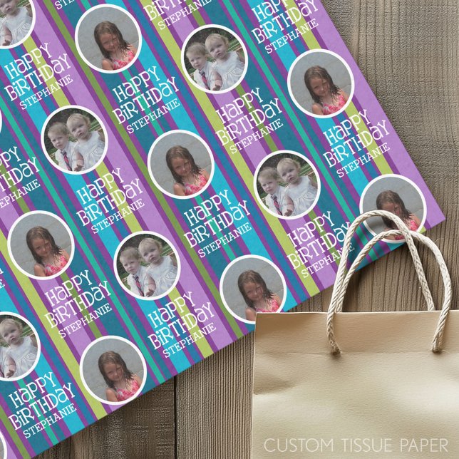 Papel De Seda Foto de personalizado Rayas de Cumpleaños Brillant (Custom Tissue Paper)