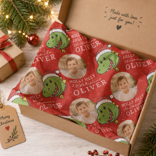 Papel De Seda Foto personalizada de dinosaurio lindo en Navidad