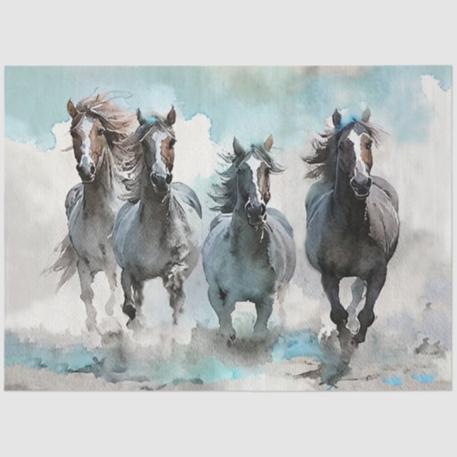 Papel De Seda Four Wild Mustang Gallop Across the Prairie (Anverso)