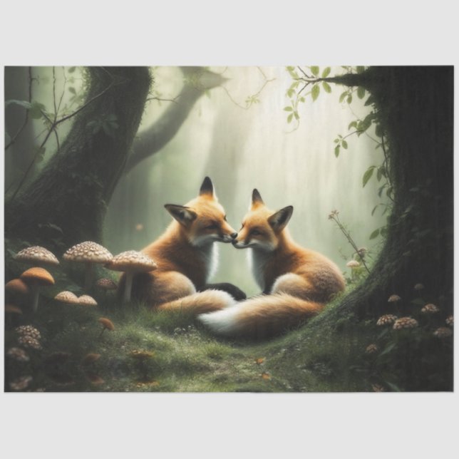 Papel De Seda Fox Cuddle en un bosque polvoriento (Anverso)