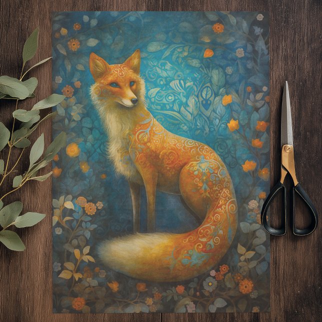 Papel De Seda Fox de bosque decorativo (Elegant Woodland Fox Tissue Paper)