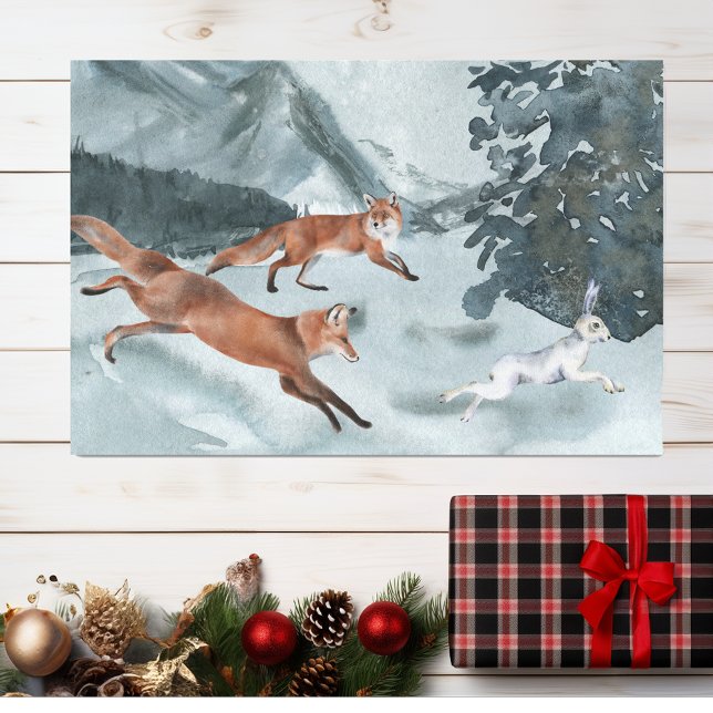 Papel De Seda Fox Hunter el paisaje invernal acuarela (Subido por el creador)