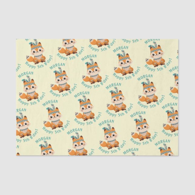 Papel De Seda Fox india, nombre y cumpleaños, amarillo pálido (Anverso)