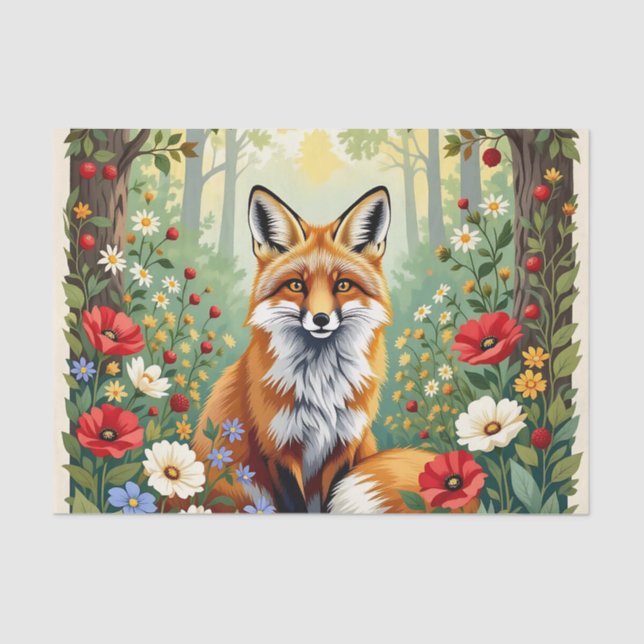 Papel De Seda Fox Wildflower Forest Illustration (Anverso)