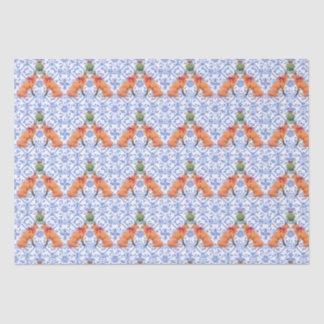 Papel De Seda Foxes Kissing Under Mistletoe Blue Chinoiserie