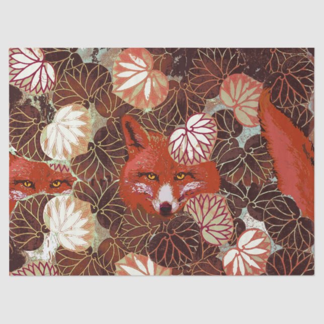 Papel De Seda FOXES ROJOS ENTRE LAS HOJAS BLANCAS, Navidades DE  (Anverso)