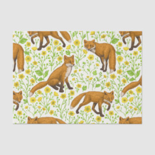 Papel De Seda Foxes y mariposas en blanco natural