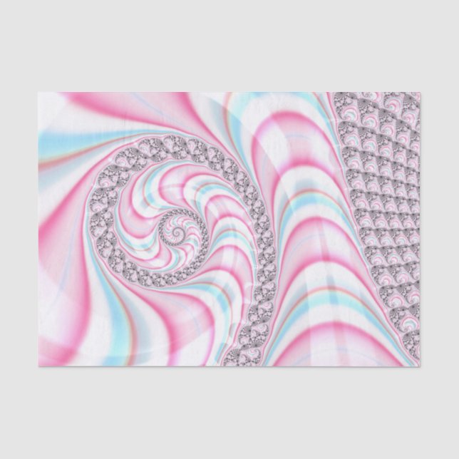 Papel De Seda Fractal de espiral de caña azul pastel (Anverso)