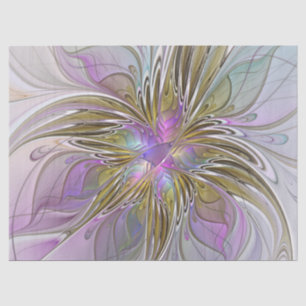 Papel De Seda Fractal floral colorido con rosado y oro