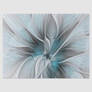 Papel De Seda Fractal floral moderno abstracto flor azul gris