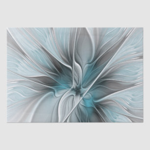 Papel De Seda Fractal floral moderno abstracto flor azul gris