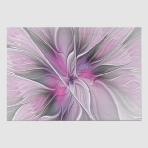 Papel De Seda Fractal Floral Moderno Abstracto Flor Rosa Gris