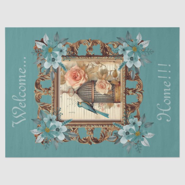 Papel De Seda Fragmento Floral de jaulas de pájaro y deformación (Anverso)