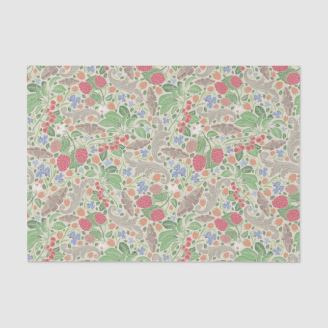 Papel De Seda Frambuesas Mariposas Currants Strawberry Garden (Anverso)