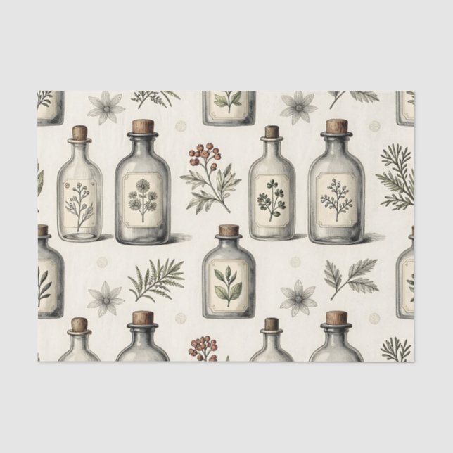 Papel De Seda Frascos Antiguos de Hierbas de Botica Patrón (Anverso)