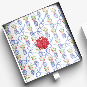 Papel De Seda Frascos Chinoiserie de fresas rojas y remolinos az