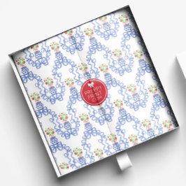 Papel De Seda Frascos Chinoiserie de fresas rojas y remolinos az