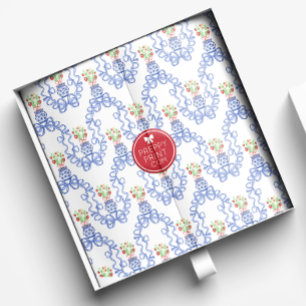 Papel De Seda Frascos Chinoiserie de fresas rojas y remolinos az