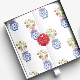 Papel De Seda Frascos de Chinoiserie de fresas rojas