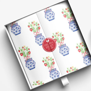 Papel De Seda Frascos de Chinoiserie de fresas rojas