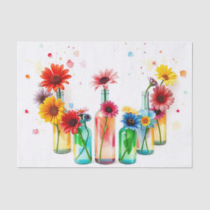 Papel De Seda Frascos de flores de color de agua vibrantes en bl
