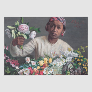 Papel De Seda Frederic Bazille - Mujer joven con peonías