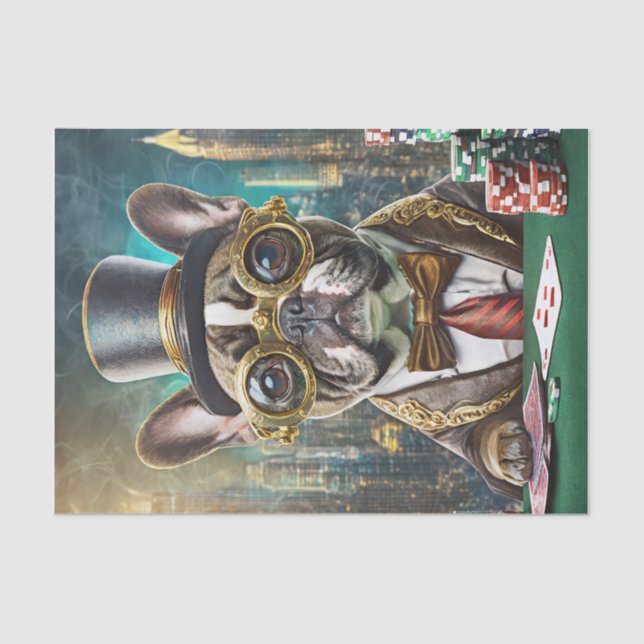 Papel De Seda Frenchie's Flush, Bulldog francés jugando al póque (Anverso)
