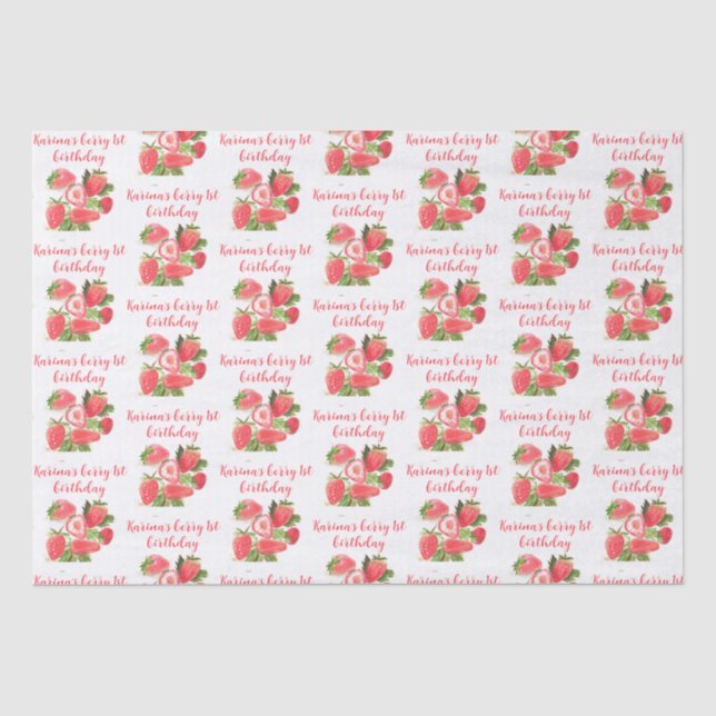 Papel De Seda Fresa Berry Sweet 1er Cumpleaños fiesta Cute (Anverso)