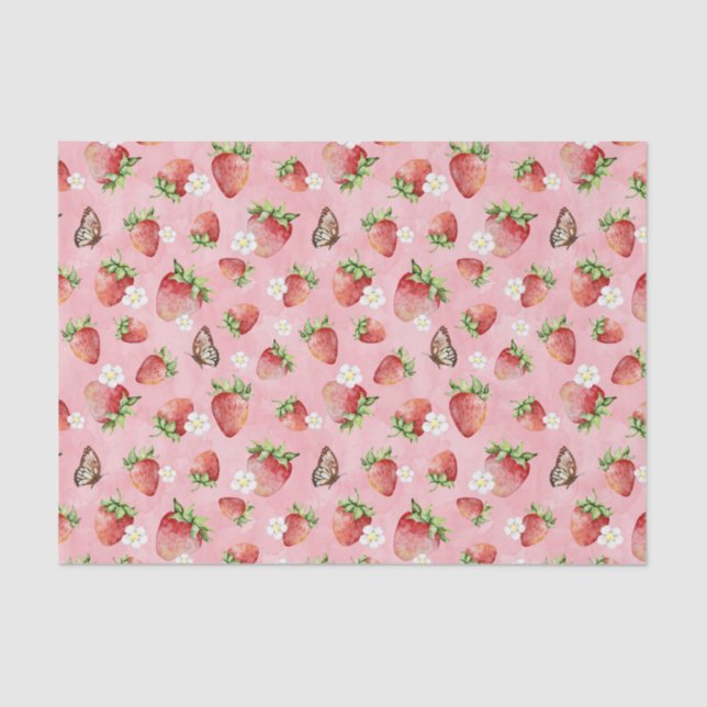 Papel De Seda Fresa con mariposa (Anverso)