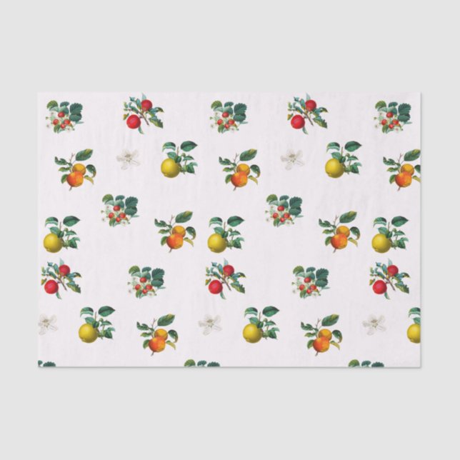 Papel De Seda Fresas antiguas y ramas de Apple negras (Anverso)