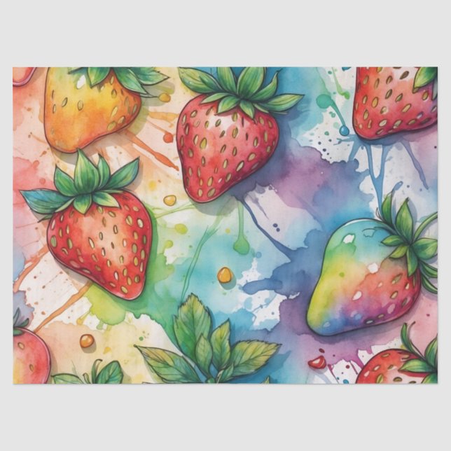 Papel De Seda Fresas Arcoíris Decoupage  (Anverso)
