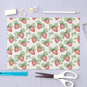 Papel De Seda Fresas con lazo verde Cumpleaños