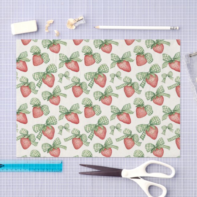 Papel De Seda Fresas con lazo verde Cumpleaños (Artesanía)
