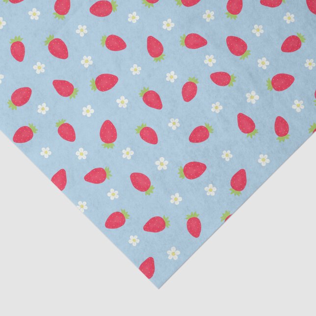 Papel De Seda Fresas de Verano sobre Azul (gran escala) (Detalle)