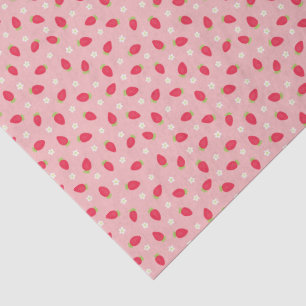 Papel De Seda Fresas de Verano sobre Rosa (escala pequeña)