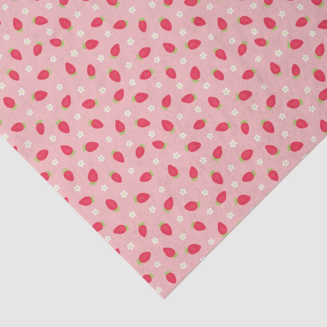 Papel De Seda Fresas de Verano sobre Rosa (escala pequeña) (Detalle)
