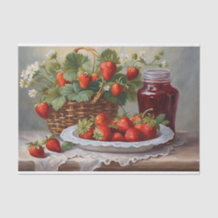 Papel De Seda Fresas frescas cosechadas y mermelada de fresa