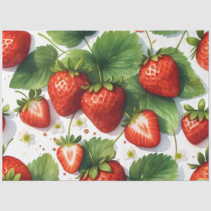 Papel De Seda Fresas Frescas Y Jugosas Con Hojas Verdes