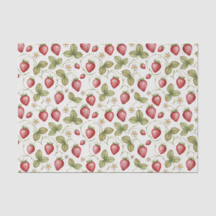 Papel De Seda Fresas, hojas y flores de acuarela